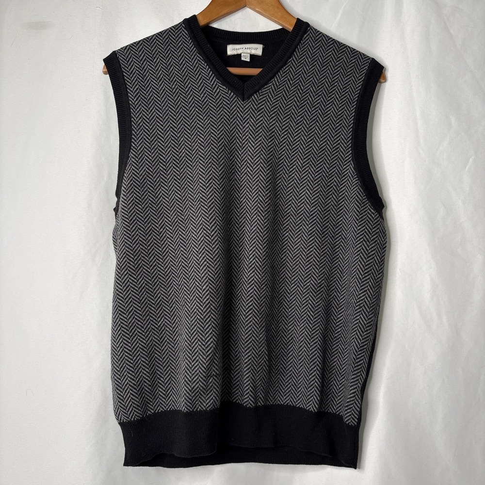 Joseph Abboud Sweater Vest‎ Men M Black Gray Herringbone Silk Wool Blend